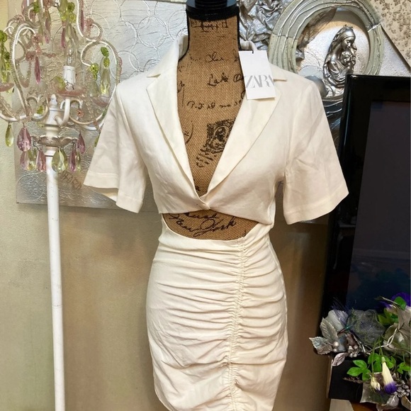 Zara | Dresses | Cut Out Stretchy Linen Blend Dress Nwt Size S | Poshmark